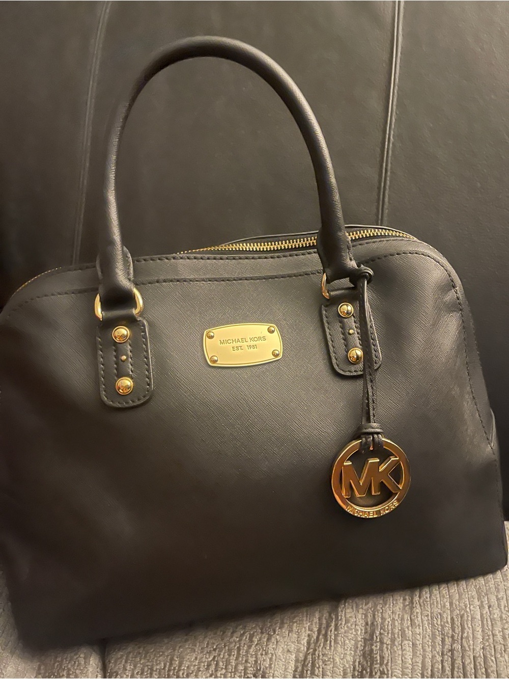 Michael Kors Black Saffiano Large Dome Emmy Satchel Handbag (Model #35S3GSAS3L - Picture 3 of 16